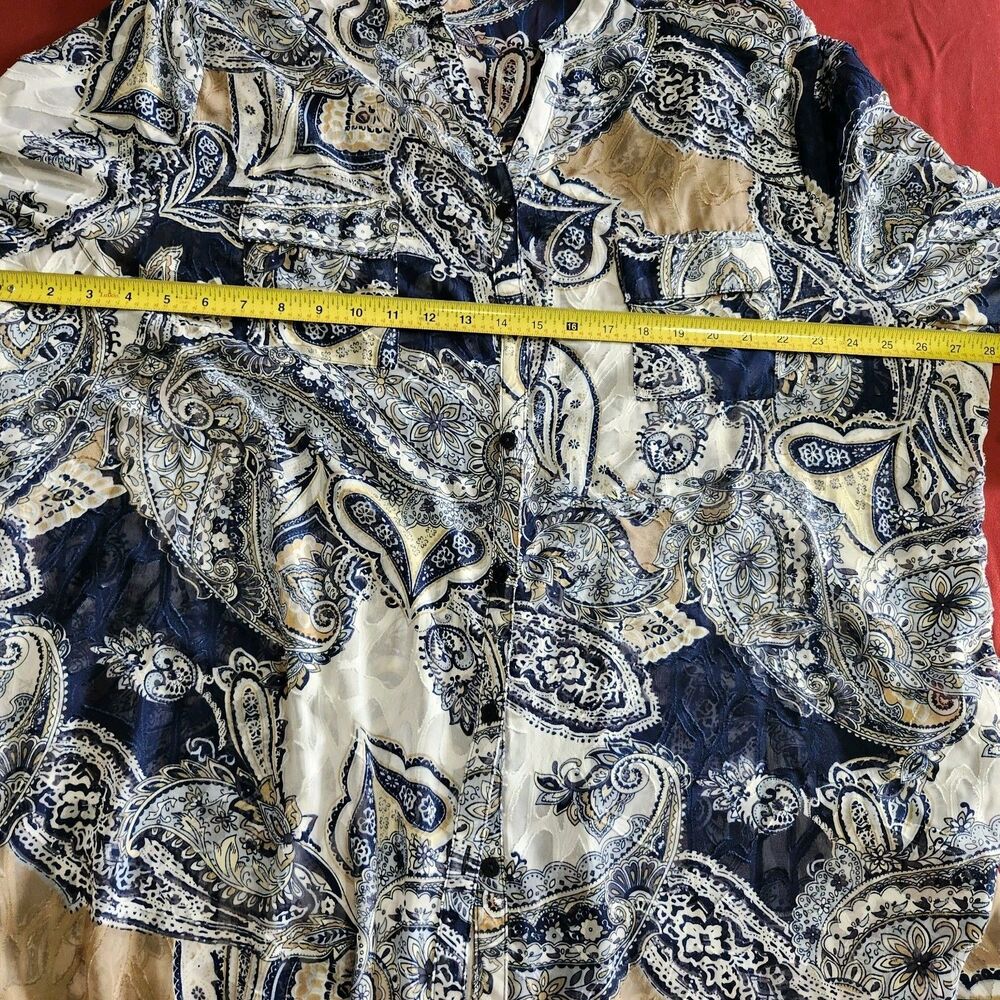 Allison Daley Sheer Paisley Blouse Womens 24W Long Sleeve Button Up Top - Picture 8 of 13
